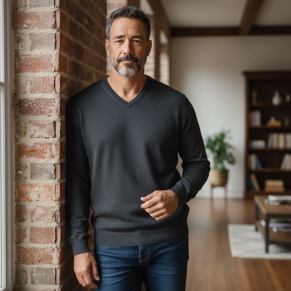 Reserve by Patrick James 100% Cashmere Mens Charcoal Gray Sweater Pull over - Picture 2 of 8